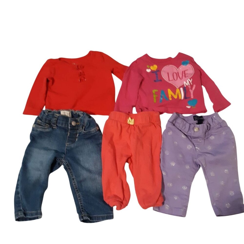 Est 89 Place Baby Girls Lot 5pcs Size 6-9m Pants‎ & Shirts Mixed Set